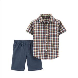 Baby Boy Plaid Shirt and Short Set